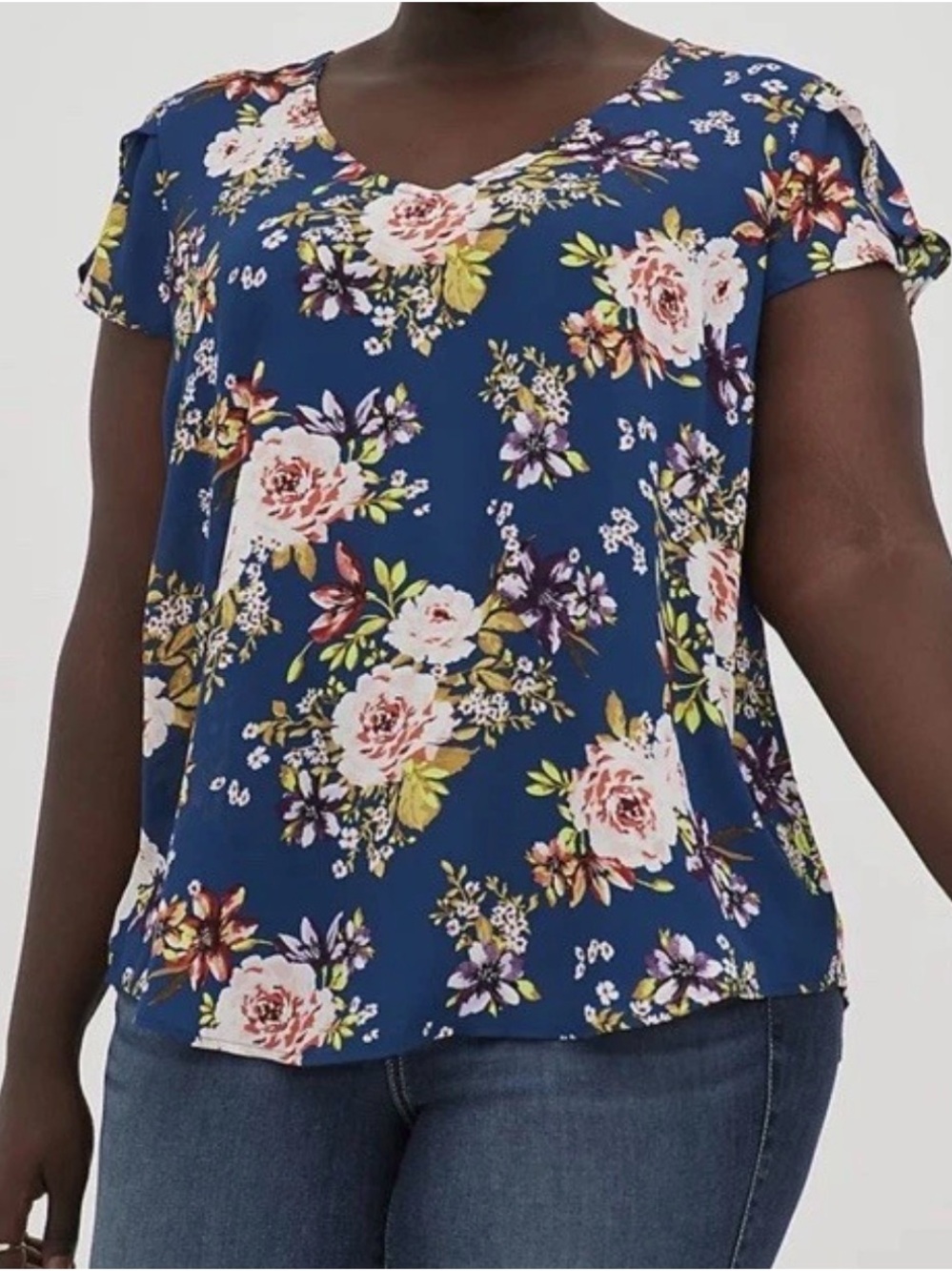 Torrid Georgette Tulip Blouse Blue Pink Floral Top Plus Size 1 Shirt